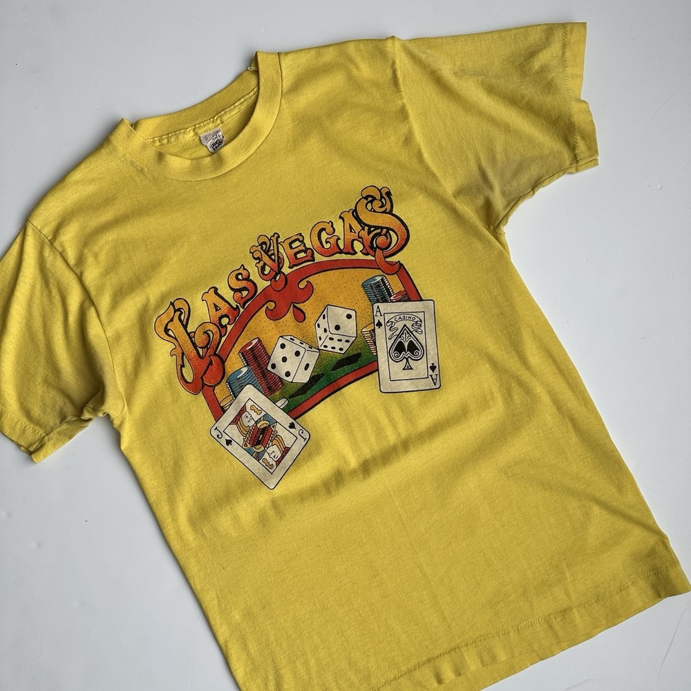 Vintage Screen Stars Las Vegas T-Shirt Size Small Yellow Single Stitched USA